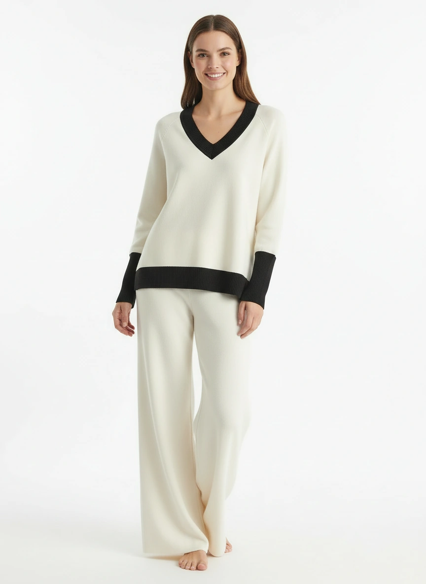 Sophisticated creamy white v neck sweater