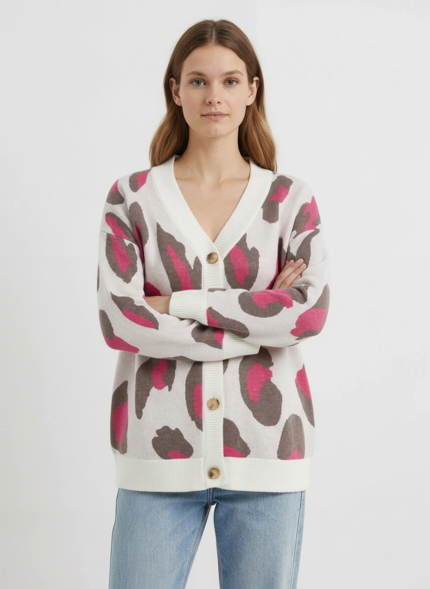 white pink leopard cardigan