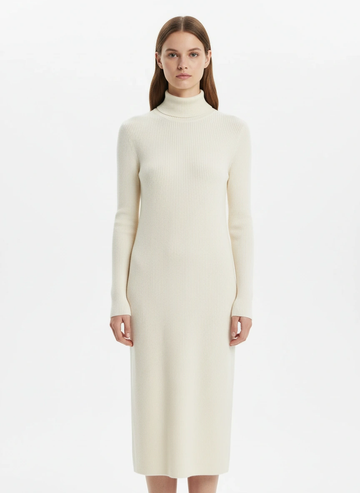 turtle neck creamy white long sleeve dress