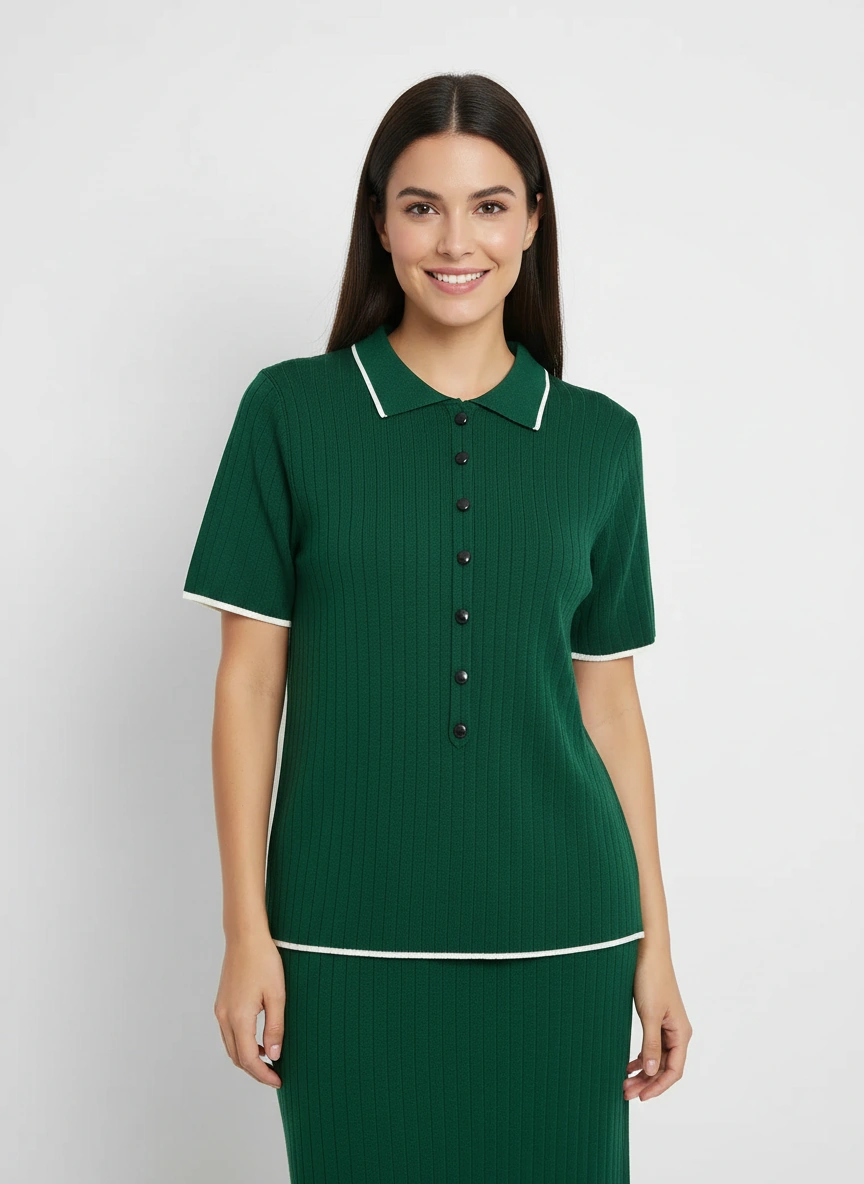 Dark green short sleeve top and midi skirt set