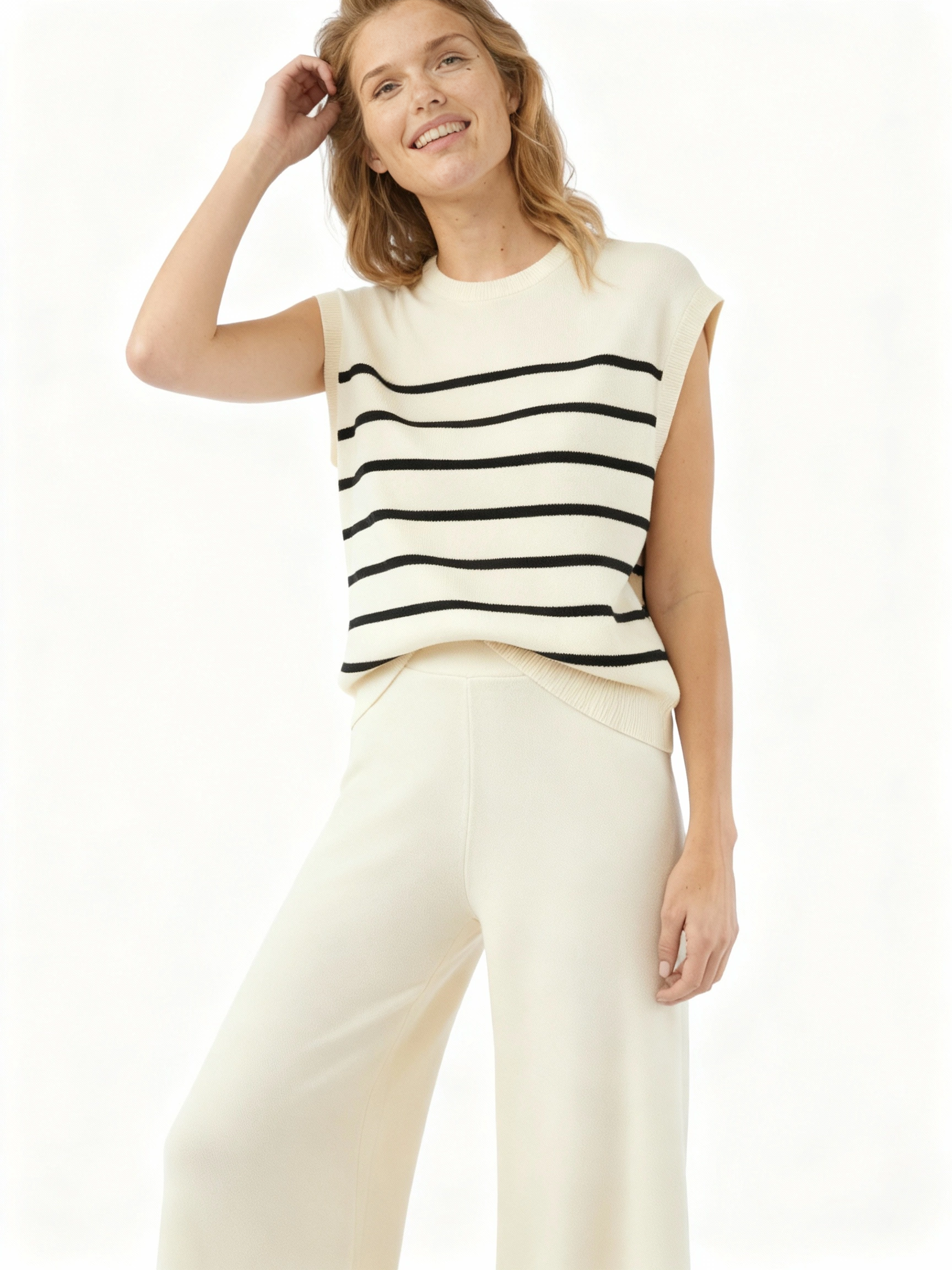 creamy white chic design vest and pant set