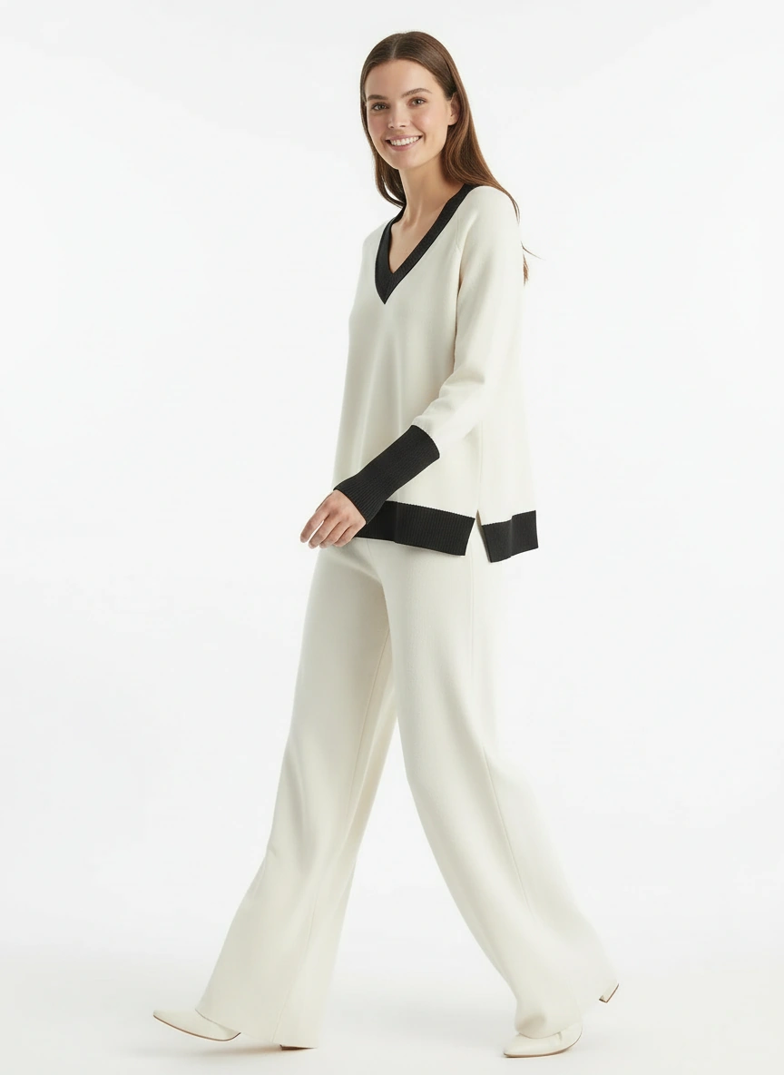 Sophisticated creamy white v neck sweater