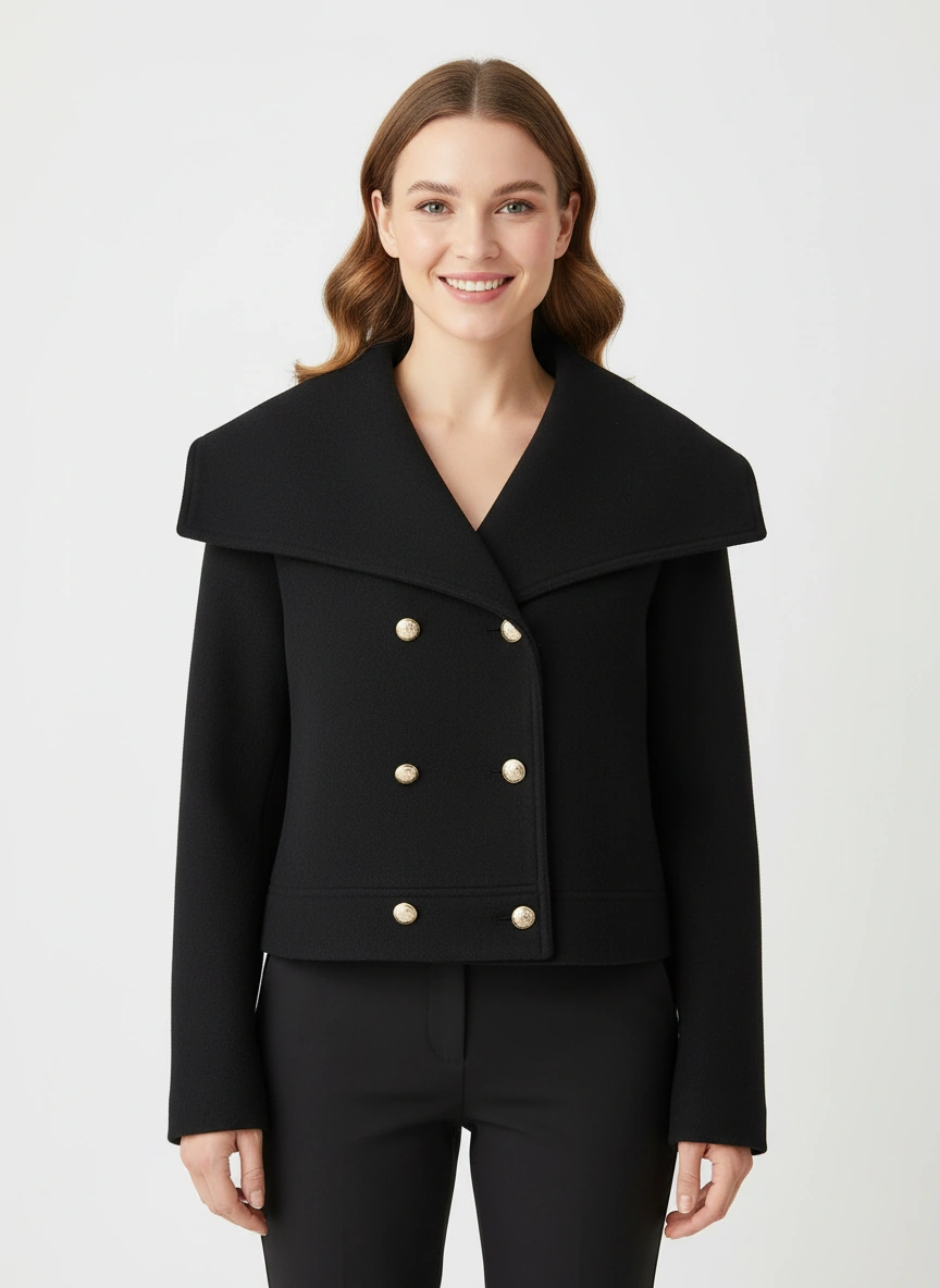 Black double-breasted suit jacket