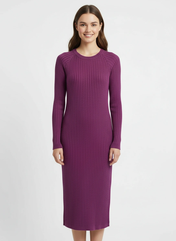 long sleeve purple midi dress