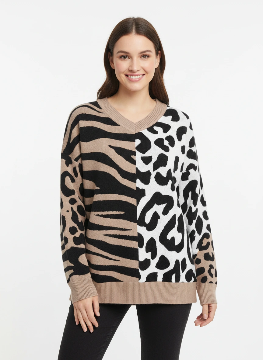 color block leopard print sweater