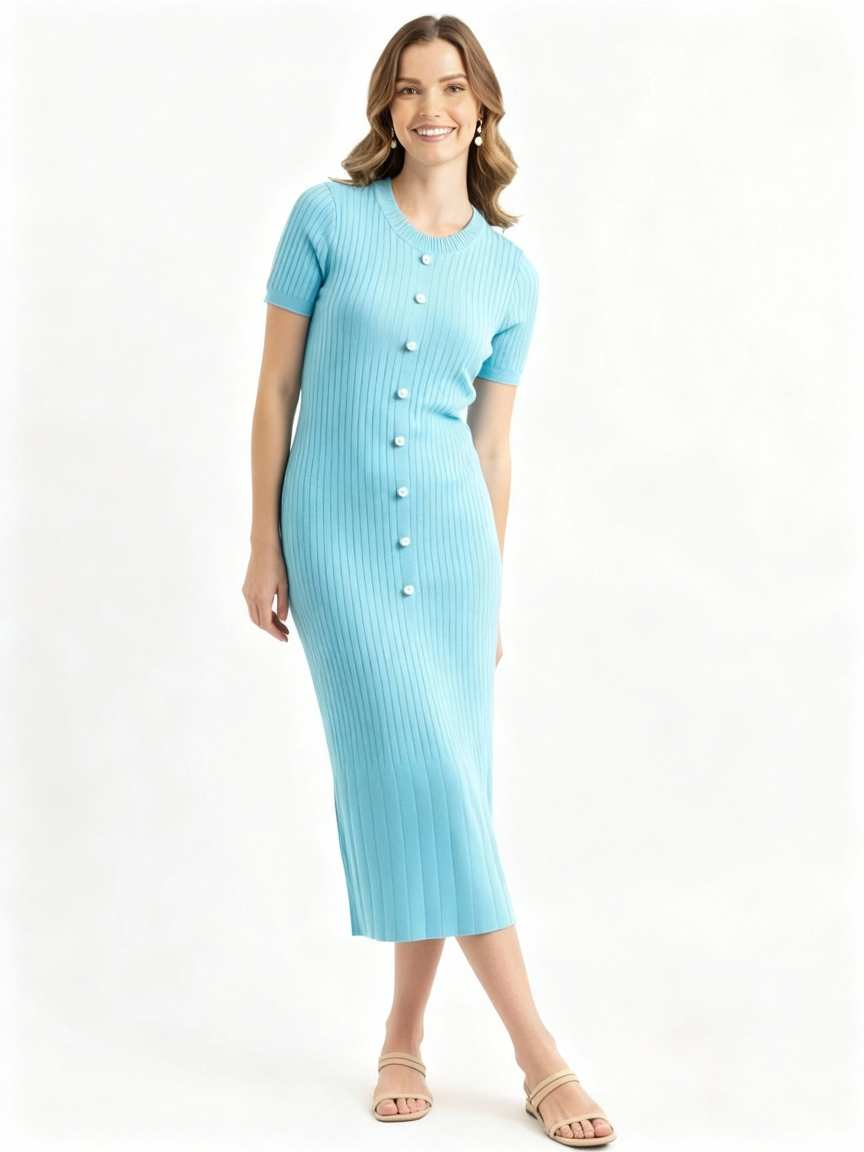 light blue sweater midi dress