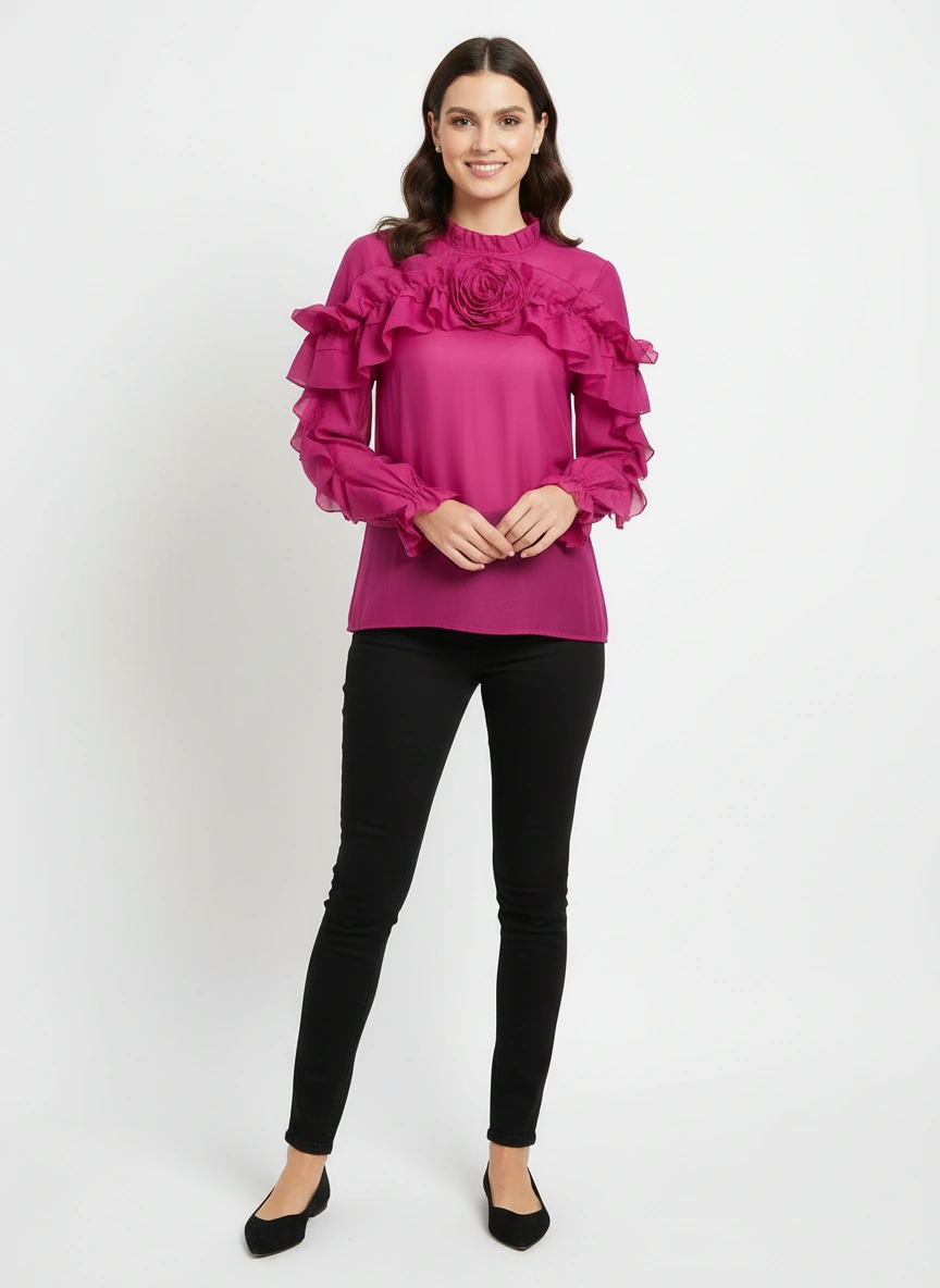 Rose red silky shirt