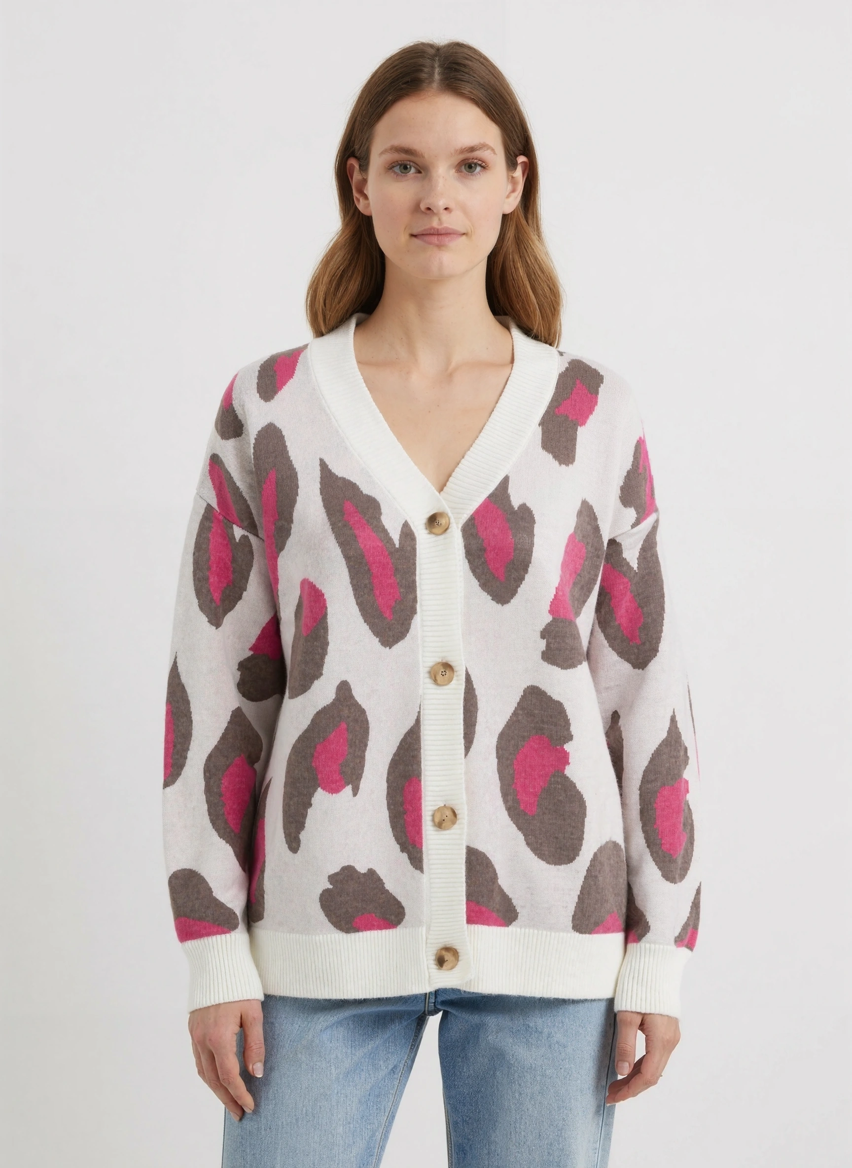 white pink leopard cardigan