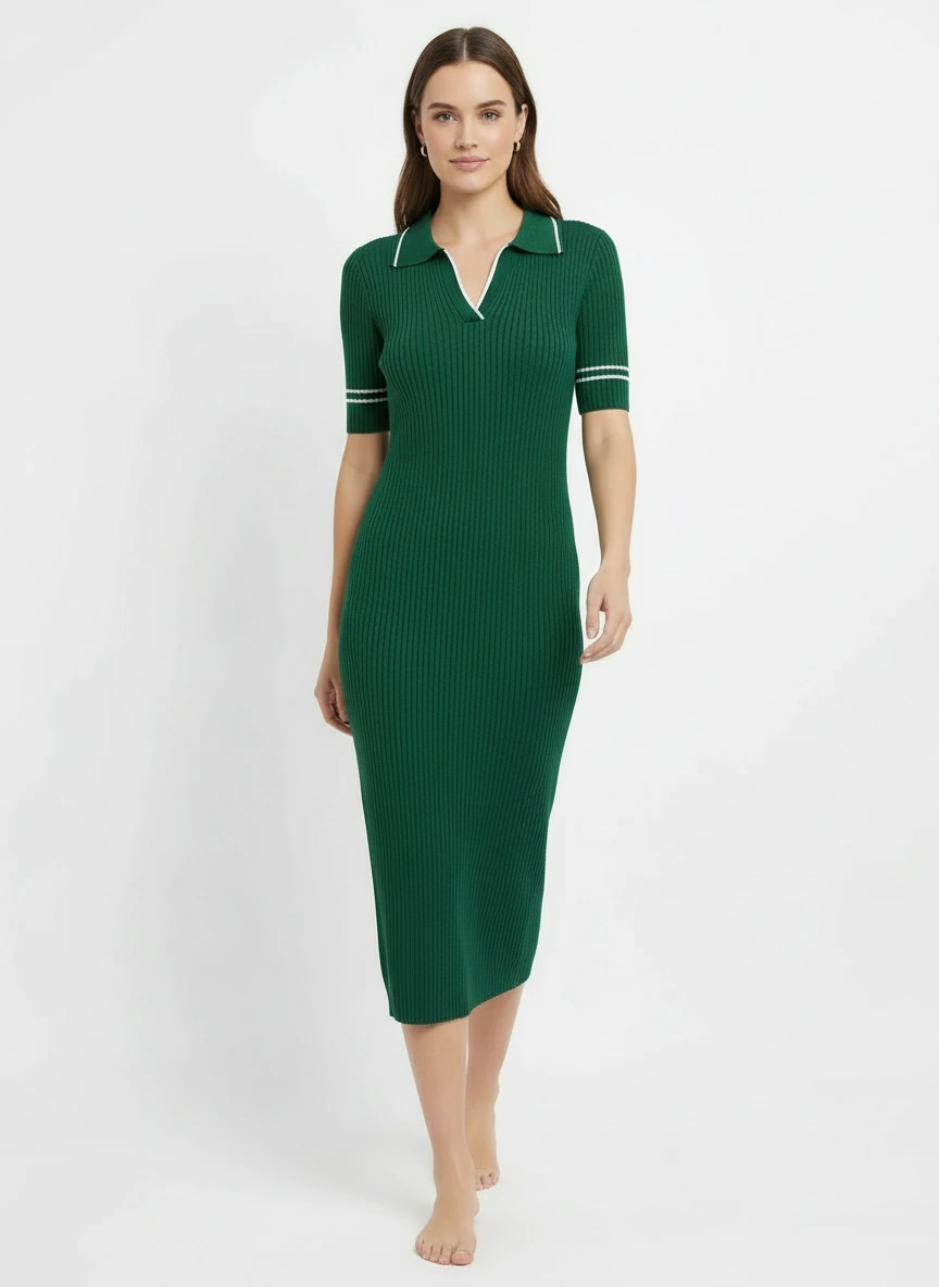 dark green fit midi dress