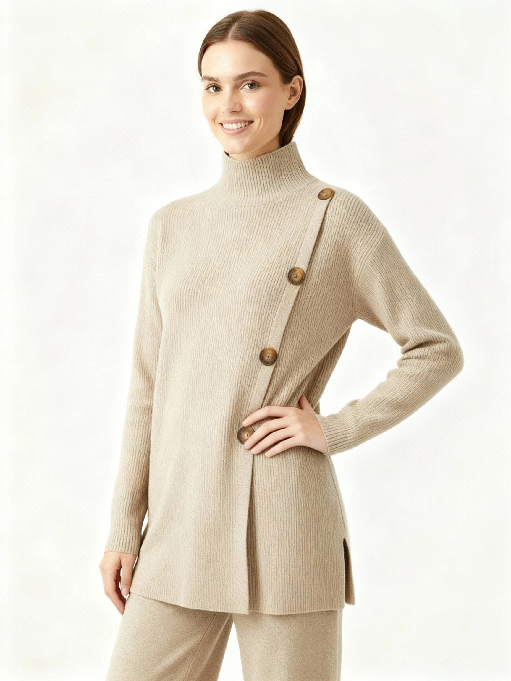 light khaki sweater and pant set,