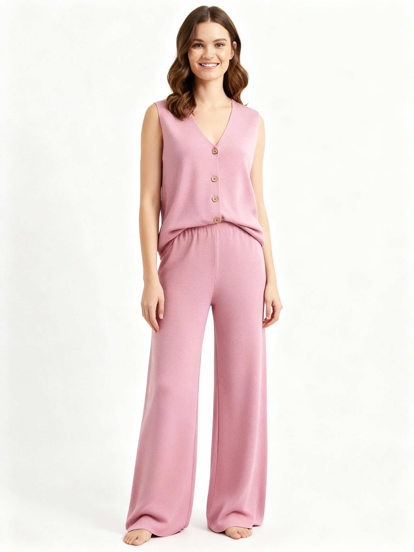 Sophisticated dark brown vest and wide leg pant