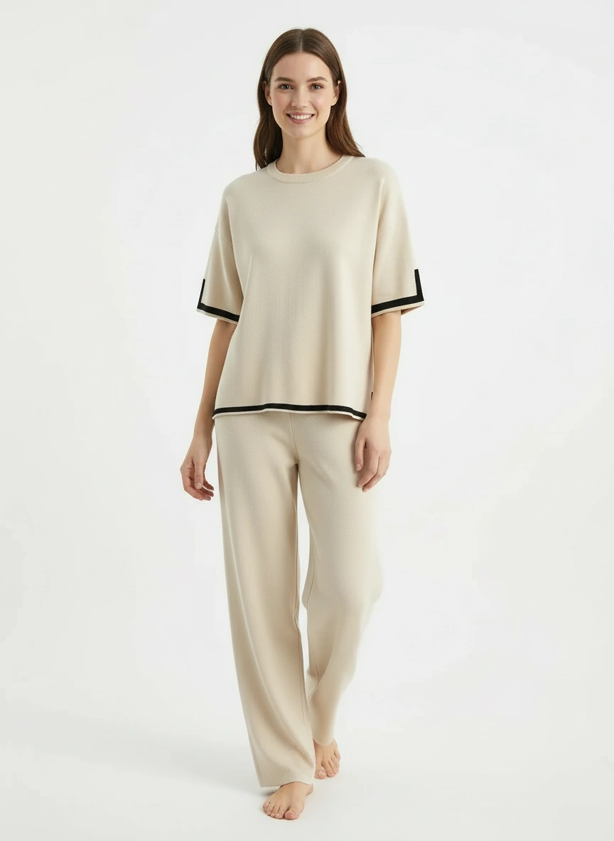 creamy white tshirt and wide leg pant