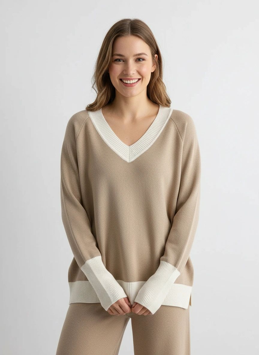 light khaki sweater and pant set