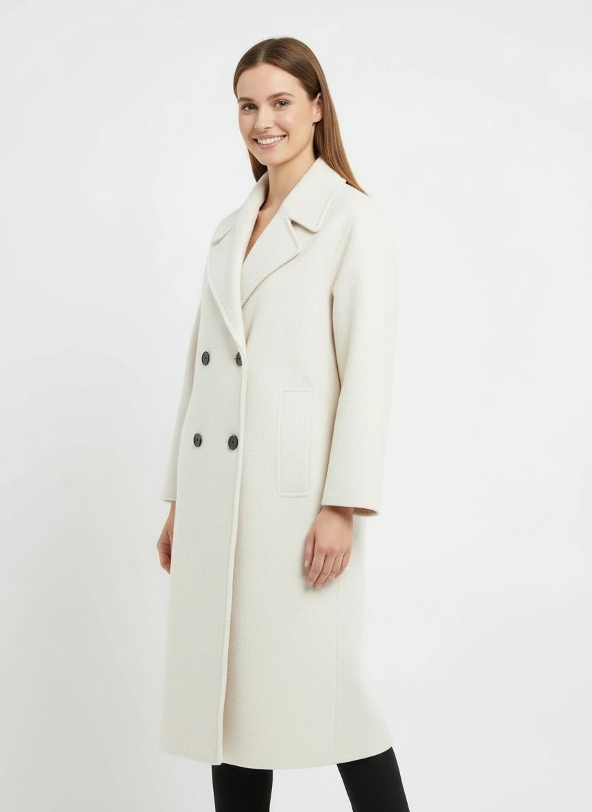 white wool double-breasted suit overcoat